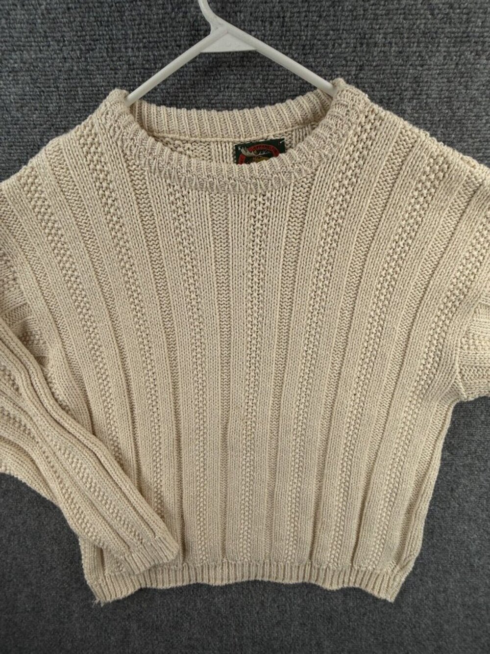 VTG Alps Sweater Cable Knit Ivory Crew Neck Pullover Unisex Thick Heavyweight
